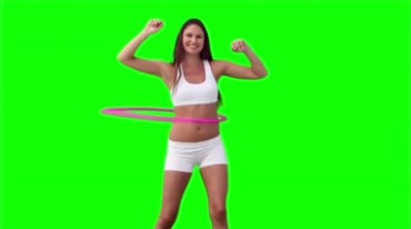 运动美女转呼啦圈绿幕免抠像影视特效视频素材