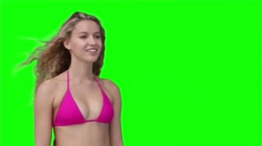 外国泳衣美女拨弄头发微笑绿屏抠像特效视频素材