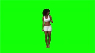黑人美女拿小哑铃健身绿屏抠像特效视频素材