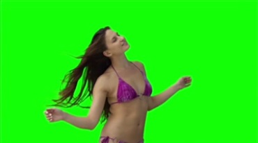 长发飘飘的性感泳装外国美女绿屏抠像特效视频素材