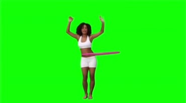 黑人美女转健身圈动作绿布抠像特效视频素材