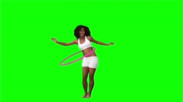 黑人美女转健身圈动作绿布抠像特效视频素材