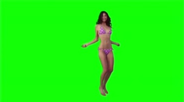 大长腿泳装美女跳绳动作绿布抠像特效视频素材