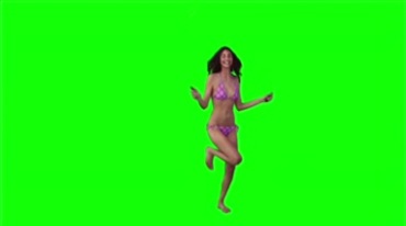 大长腿泳装美女跳绳动作绿布抠像特效视频素材