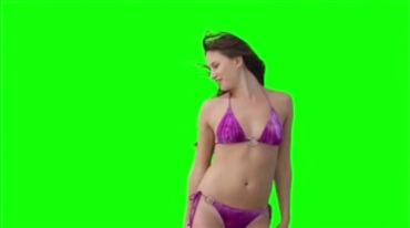 泳装性感美女帽子被风吹掉绿屏抠像影视特效视频素材
