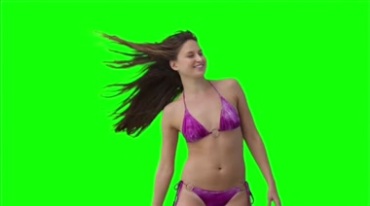 泳装性感美女帽子被风吹掉绿屏抠像影视特效视频素材