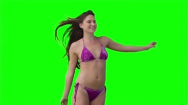 夏日沙滩比基尼美女带帽子绿屏抠像影视特效视频素材
