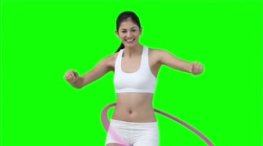 美女转呼啦圈健身运动绿屏抠像影视特效视频素材