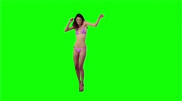 外国泳装美女手舞足蹈绿屏抠像影视特效视频素材