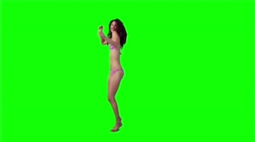 外国泳装美女手舞足蹈绿屏抠像影视特效视频素材