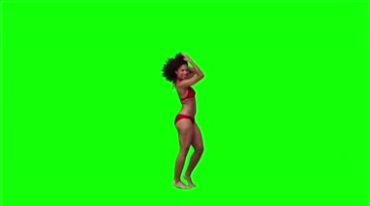 红色泳装模特美女跳舞绿屏抠像特效视频素材