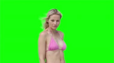 外国白人泳装美女模特绿屏抠像影视特效视频素材