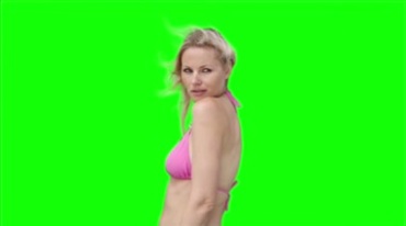 外国白人泳装美女模特绿屏抠像影视特效视频素材