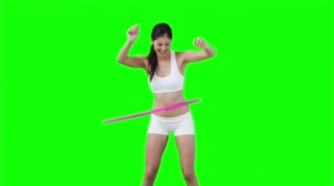青春活力美女玩呼啦圈绿屏抠像影视特效视频素材