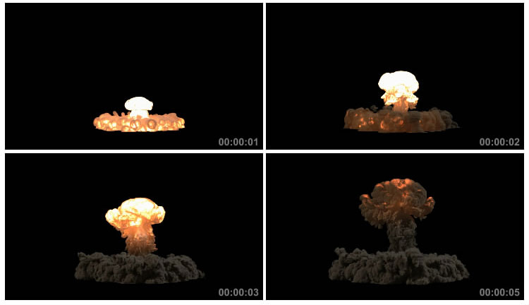 原子弹爆炸蘑菇云黑屏抠像影视后期特效视频素材