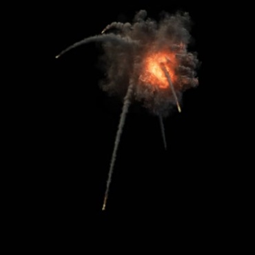 空中爆炸火球火团火焰碎片飞落黑屏特效视频素材