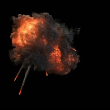 空中爆炸大火球火团烟雾黑屏抠像特效视频素材