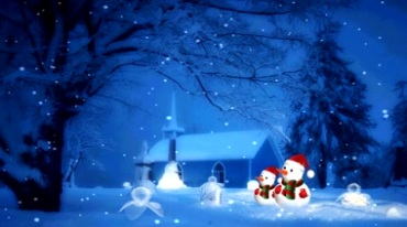 戴圣诞帽子的雪人夜空下雪花视频素材