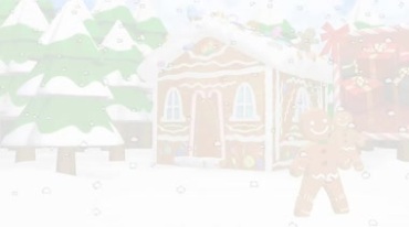 圣诞节白雪世界户外卡通装饰房子树木小孩视频素材