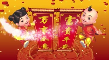 喜庆春节元旦红门开启灯笼高挂片头背景视频素材