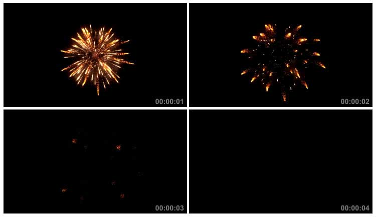 礼花弹空中爆炸烟花绽放盛开黑屏特效视频素材
