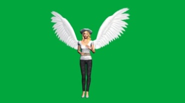 外国美女天使雪白翅膀张开绿屏抠像特效视频素材