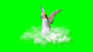 耶稣天使在白色云朵之上绿屏抠像特效视频素材