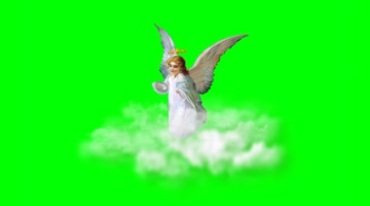 耶稣天使在白色云朵之上绿屏抠像特效视频素材