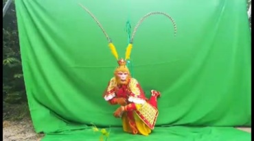 西游记人物孙悟空美猴王戎装造型绿幕背景视频素材