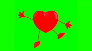 红心桃心红色爱心卡通小人跳动绿幕抠像特效视频素材