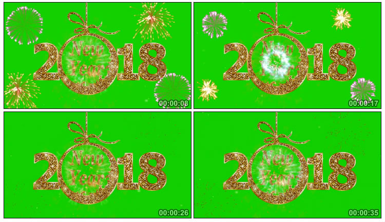 2018新年元旦节日跨年绿屏抠像特效视频素材