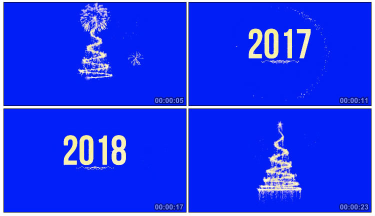 新年元旦节日闪亮粒子圣诞树跨年蓝屏抠像特效视频素材