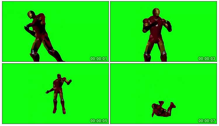 钢铁侠倒地动作绿幕抠像特效视频素材