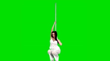 白衣美女跳钢管舞绿屏抠像特效视频素材