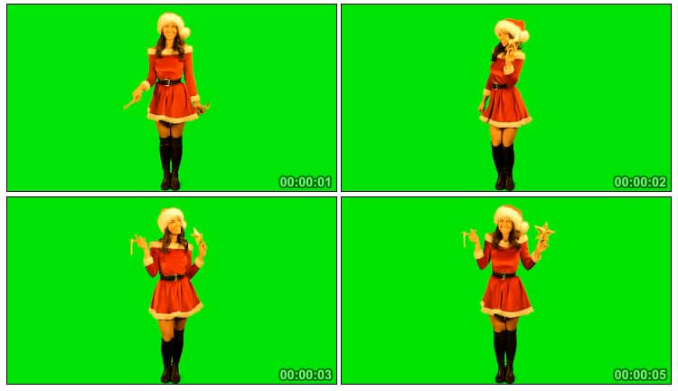 圣诞装美女绿屏抠像通道特效视频素材