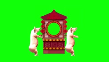 猪抬大花轿搞笑绿屏抠像巧影特效视频素材