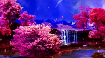 红色桃花瀑布花瓣飘落浪漫情景视频素材