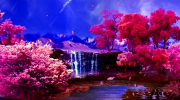 红色桃花瀑布花瓣飘落浪漫情景视频素材