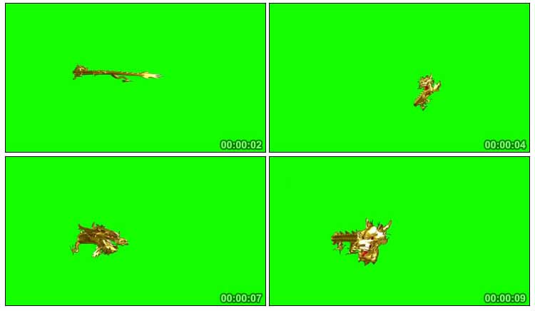 金色龙空中飞舞绿屏抠像特效视频素材