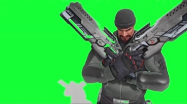 守望先锋游戏角色双枪动漫人物绿屏抠像特效视频素材