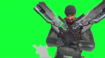 守望先锋游戏角色双枪动漫人物绿屏抠像特效视频素材