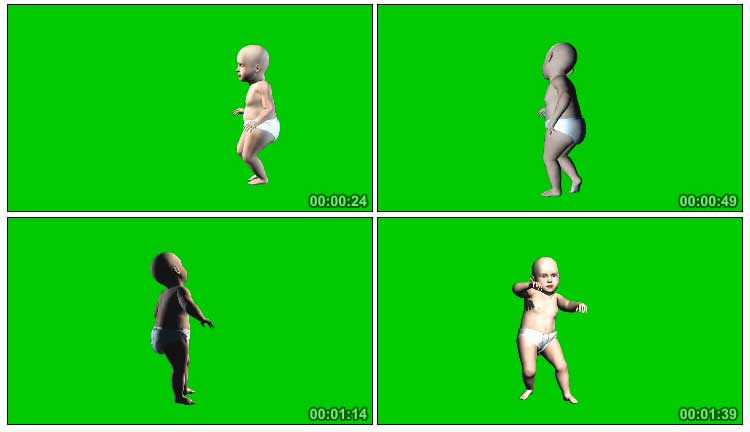 纸尿裤小孩扭动身体跳舞绿屏抠像后期特效视频素材