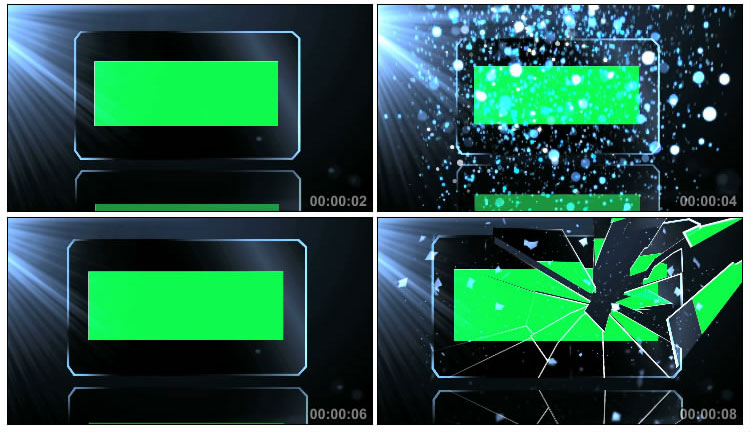 炫光粒子绿屏玻璃破碎特效视频素材