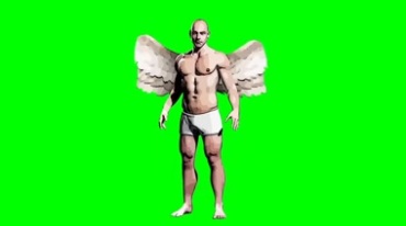 壮男天使翅膀绿屏抠像影视特效视频素材