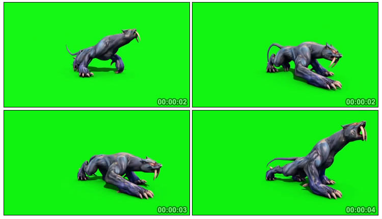 黑豹怪物跳跃咆哮绿屏抠像特效视频素材