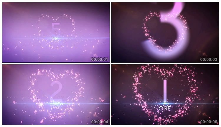 紫色浪漫花瓣粒子婚礼五秒倒计时视频素材