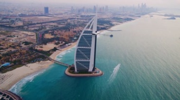 迪拜帆船酒店远景航拍视频素材