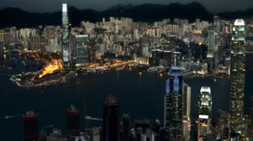 香港维多利亚港城市夜景全貌灯光闪烁美丽夜色视频素材