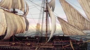 西式西洋帆船大船大海舰队乘风破浪扬帆起航视频素材