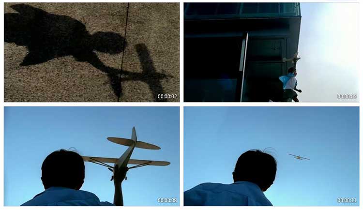 小孩子奔跑手托飞机飞上天放飞梦想实拍视频素材